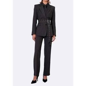 NEW NONCHALANT LABEL women's harlow stripe pant in gray white stripe